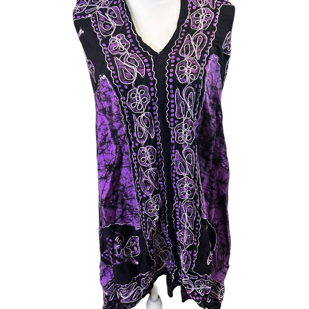 Lax Connection Boho Embroidered tie dye purple black lagenlook flowy cover up OS